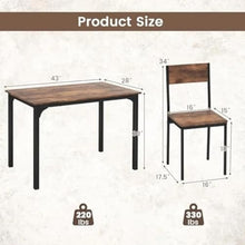 FURUIM2024M Dining Table 5-Piece Dining Table Set Industrial Kitchen Table Chairs for 4 Backrest Metal Frame Apartment Table and Chairs Dining