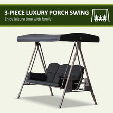 3-Seat Patio Swing Chair with Canopy & Side Trays, Black