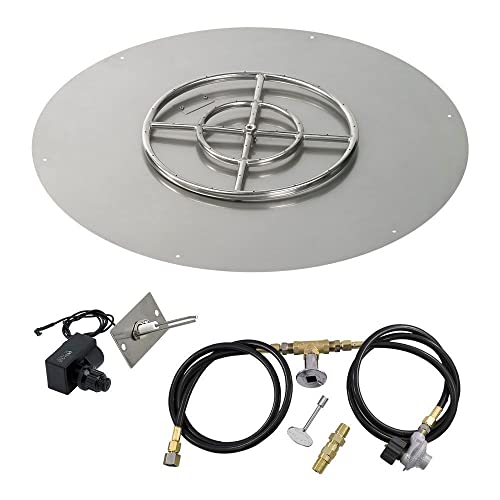 American Fireglass SS-RFPKIT-P-30 Propane 30" Round Stainless Steel Flat Pan with Spark Ignition Kit (18" Ring Burner Included)