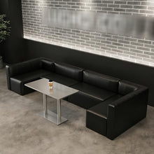 JOSOGO Modern Industrial Bistro Set, Stainless Steel Dining Table and Faux Leather Curved Sofa with Armchair, Sleek Metal Cafe Furniture for Bar, Lounge Or Restaurant(A)