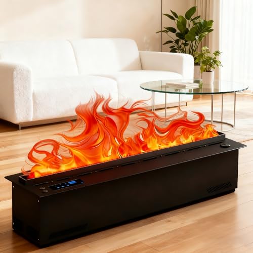 3D Water Vapor Fireplace with Large Capacity Tank | Water Vapor Fireplace Recessed, 9 Color Adjustable Flame, Remote + Touch Control, Realistic Atomized Flame,Humidifier Function 150cm