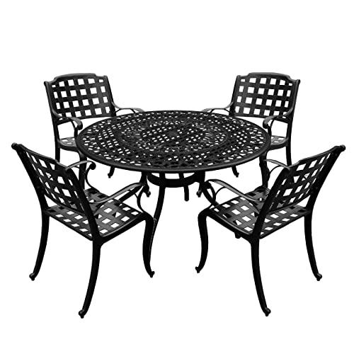 Oakland Living Modern Ornate Outdoor Mesh Aluminum 48-in Black Round Patio Dining Set with Four Chairs