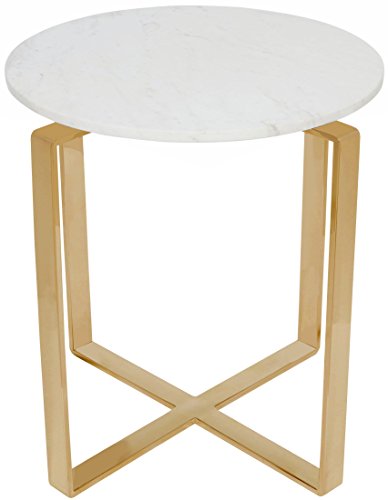 Nuevo Living Rosa Round Marble Top Side Table with Brushed Gold Stainless Steel Base