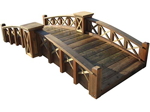 SamsGazebos Secret Garden Bridge with Half-Halved Lattice Rails 7 ft Brown