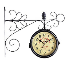 NUHSLF Train Station Clock Two Sided for Indoors/Outdoors Double Retro Quartz Watches Metal Iron Art Hanging Clocks Garden Corridor Decoration Easy to Hang