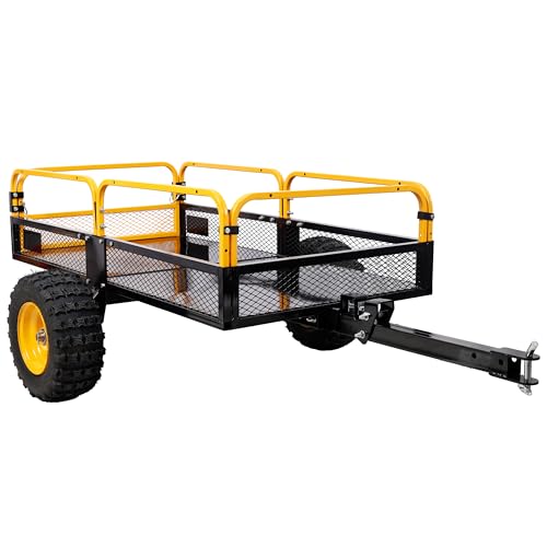 Heavy-Duty Tow-Behind Dump Cart 1000 Lbs Load Capacity, Solid Steel Bed Dump Cart for ATV UTV Lawn Mower Tractor Yard Garden Farm Hauling