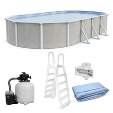 Blue Wave Belize 12x24-ft Oval 52-in Deep Hard Sided Steel Frame Above Ground Pool with 6-in Steel Top Seats, 0.5 HP Sand Filter System, Ladder, Skimmer & Liner – 6,300 Gallon Cap for Family Use