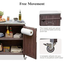YATON Outdoor Grill Cart with Stainless Steel Top, Rolling Outdoor Kitchen Island with Storage Cabinet & 3-Tier Side Shelves, BBQ Prep Table on Wheels with Hooks for Patio Backyard,Brown