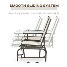 Oosofi Outdoor Glider Bench with Center Table, Metal Frame Patio Loveseat with Breathable Mesh Fabric and Armrests for Backyard Garden Porch, Beige