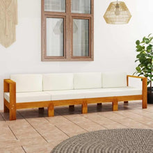 PHGTYUK 4-Seater Patio Sofa with Cream White Cushions Solid Acacia Wood