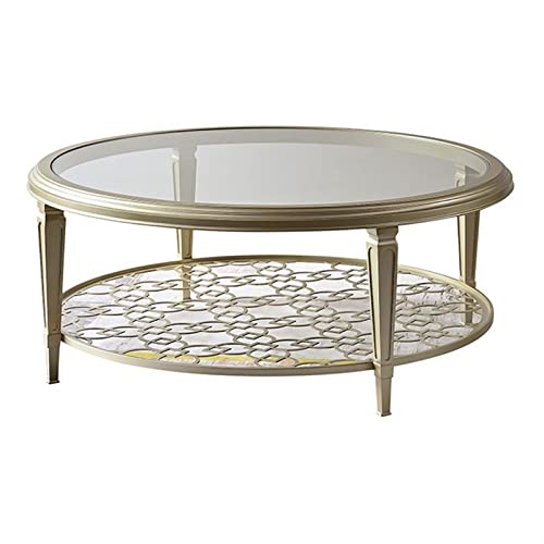 living room table 2-Tier Round Coffee Table, 80/90/100cm Tempered Glass Coffee Table with Metal Carving, Modern Luxury Round Coffee Table for Home Living Room outdoor side table ( Color : 100*100*46cm