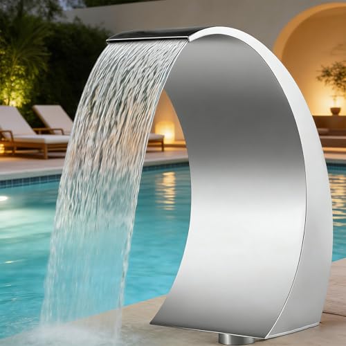 LKXNEW Pool Waterfall Fountain, Stainless Steel Waterfall Shower Pool Fountain for Inground Pools, Garden Waterfalls, Outdoor (30x60CM)