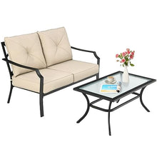 2 PCS Patio Loveseat With Coffee Table Outdoor Sofa Bench With Cushions