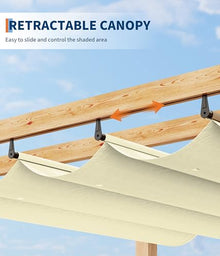 GarveeLife 10 x 10 ft Wood-Grain Aluminum Pergola Outdoor Pergola with Retractable Canopy Sun Shade Shelter for Garden, Patio, Backyard, Deck - Beige