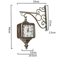 ERTTGWGF Vintage Double Sided, Iron Metal Frame Wall-Mounted Antique Retro Clock, Look Train Station Bracket Clock for Patio, Garage, Outdoor Area