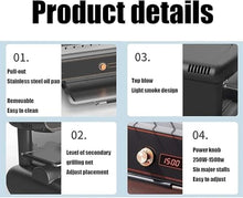 Qiokoith 220v Electric Grill 1500W, 360 Automatic Rotation Barbecue Machine, 6-Level Temperature & Timer, Top Heating, Dishwasher Safe Parts for BBQ Party