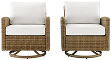 Crosley Furniture Bradenton 2-Piece Wicker Swivel Rocker Chair Set Brown with Sunbrella White Cushions