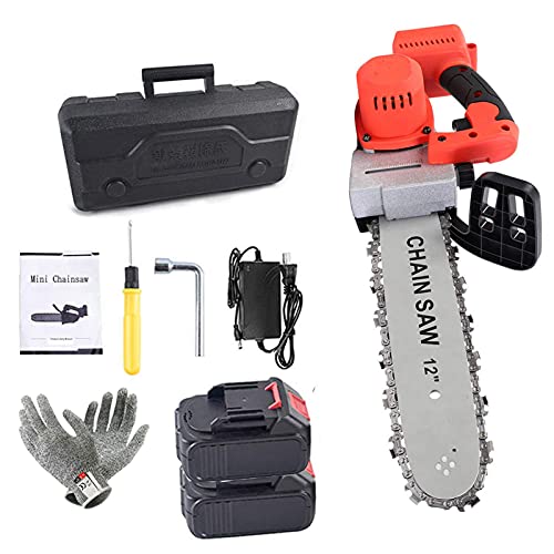Electric Chainsaw 8 Inches 10 Inches 12 Inches One-Hand Cordless Chainsaw with 2 Li-Ion Batteries Cuts Precisely Gardening Cutting Branches and Wood (2 Batteries 10 Inches)
