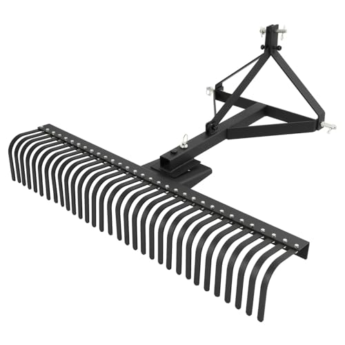 3 Point 60" Landscape Rake for Cat 1 Tractor Attachment Compact Tractors Loader Gravel Driveway Leveling Soil Grading Rock Debris Removal