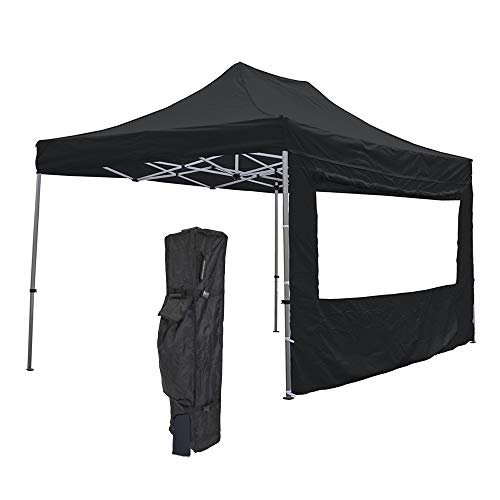Vispronet 10x15 Aluminum Canopy Tent Kit Black - Wind Resistant Up to 30mph with Window Wall & Storage Bag