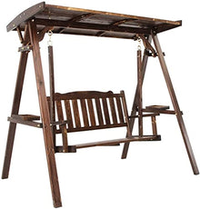 KYTGFH Patio Swing Porch Hang Club Bench Chair,Patio Wooden Chair Swing with Stand Outdoor Lounge Chair Outside Furniture Outdoor Swing Chair Bench