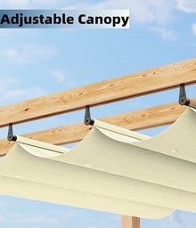 GarveeLife 10 x 13 ft Wood-Grain Aluminum Pergola Outdoor Pergola with Retractable Canopy Sun Shade Shelter for Garden, Patio, Backyard, Deck - Beige