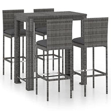 KUPTYERFG 5-Piece Outdoor Bar Set, Grey PE Rattan Wicker Patio Dining Furniture Set with 1 High Top Table and 4 Cushioned Stools for Garden, Backyard and Terrace