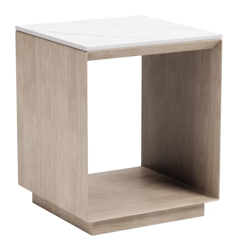 Tidecrest Side Table White, White End Table, Modern Style, Faux Marble Sintered Stone Square Shape Tabletop, Aluminum, Outdoor Living, 13.8" W x 13.8" D x 16.9" H