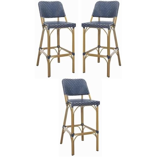 Home Square 30" Wicker Bar Stool in Navy and Gold - Set of 3