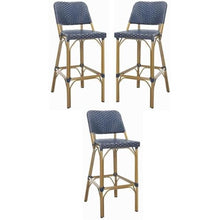 Home Square 30" Wicker Bar Stool in Navy and Gold - Set of 3