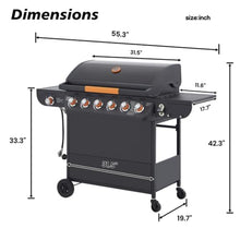 6-Burner Propane Gas Grill, Outdoor BBQ Grill with 12000 BTU Side Burner with Warming Rack, Stainless Steel Grill for Backyard, Patio, Family Party