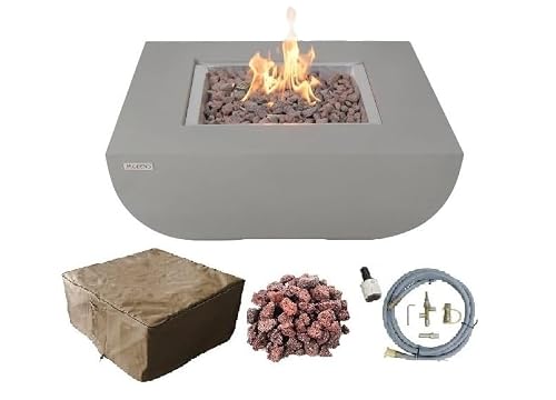 AMS Fireplace | Modeno | Westport | Firepit Table | Cover and Lava Rocks Included | (Fuel: Natural Gas - Light Gray)
