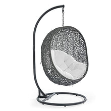 Modway Hide Wicker Rattan Outdoor Patio Porch Lounge Egg Swing Chair Set with Stand in Gray White