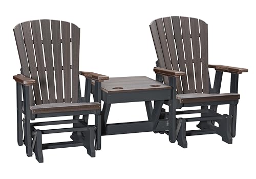 American Furniture Classics Model 515BZBK-K Double Glider with Center Table in Brazilian Walnut Woodgrain with a Black Base, Made in The USA