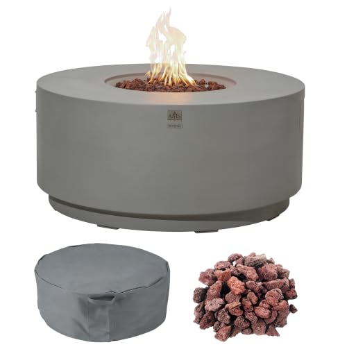 AMS Round Concrete GFRC Propane Gas Fire Pit Table (Light Gray)