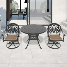 Hassyee All-Weather Bistro Set with Round Table for Balcony, Patio Furniture Set with Two Swivel Chairs and Water Resistant Cushions for Dining Room, Lawn, Poolside, Garden (Black 6)