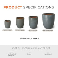 Emissary Home and Garden 27.5 in. Soft Blue Ceramic Round Planter (27.5 in. L x 27.5 in. W x 33.5 in. H) with Drainage Hole