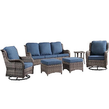 Generic 6 Piece Outdoor Patio Furniture Set Wicker Conversation Bistro Set with Swivel Rocking Chairs and Side Table Denim Blue