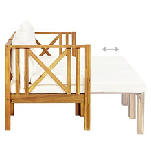 3-Seater Patio Bench with Cushions, Solid Acacia Wood Outdoor Garden Seating, Extendable Bench for Backyard, Porch, and Indoor Use, Cream