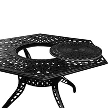 Oakland Living 1822-1016(6)-LBK Modern Ornate Outdoor Mesh Aluminum 63-in Large Black Hexagon Patio Lazy Susan and Six Chairs Dining Set