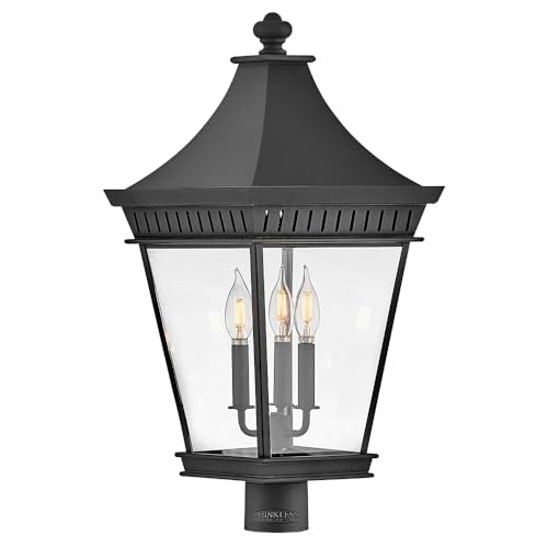 Hinkley Chapel Hill Large 3-Light Post Mount Outdoor Lantern, Museum Black