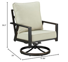 Oakland Living Pair of Black Aluminum Patio Deep Seating Swivel Rocker Club Chairs with Light Grey Cushions