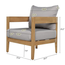 Christopher Knight Home Nadine Acacia Wood Club Chairs Set of 2, Outdoor Accent Chair, Tub Shape Design Armchair, Comfort Cushion Seating, Slat Open Back Reading Sofa for Balcony Garden, Teak+Gray