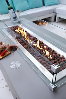 Elementi Granville Gas Fire Pit Cast Concrete Fire Table, Outdoor Fire Pit Electronic Ignition | Canvas Cover, Lava Rock Included | Free AMS Wind Guard | Light Gray (Natural Gas)