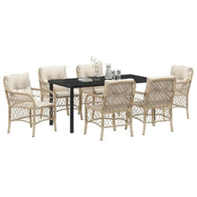 FUDUGEHMIOFWFJJ Modern 7-Piece Outdoor Dining Set with Cushions, Beige Poly Rattan Patio Furniture Set with Tempered Glass Table for Garden, Backyard, Balcony