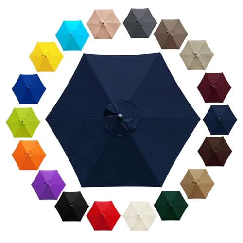 GAZOGJ Replacement Patio Umbrella Canopy 6.6-9.8Ft - Uv Resistant Polyester Fabric Cover for Market Umbrella - Perfect for Pool Deck Yard & Beach,Dark Blue-6 Ribs: 3.0m/9.8ft