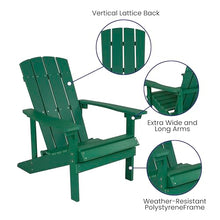 BizChair Poly Resin Adirondack Chair - Green - All Weather - Indoor/Outdoor - Set of 4