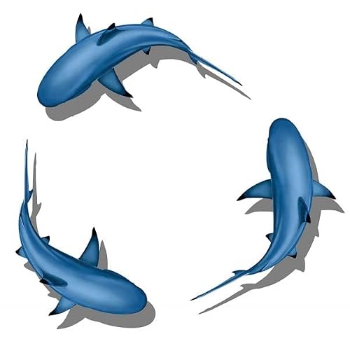 Circling Sharks Porcelain Swimming Pool Mosaic (60" X 60" with Shadow)