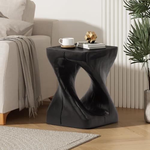 Twwhshf Twist Side Table with Wood Texture, Magnesium Oxide Accent for Patio(Natural)