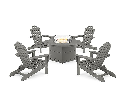 Trex Outdoor Furniture 5-Piece Monterey Bay Folding Adirondack Conversation Set with Fire Pit Table in Stepping Stone